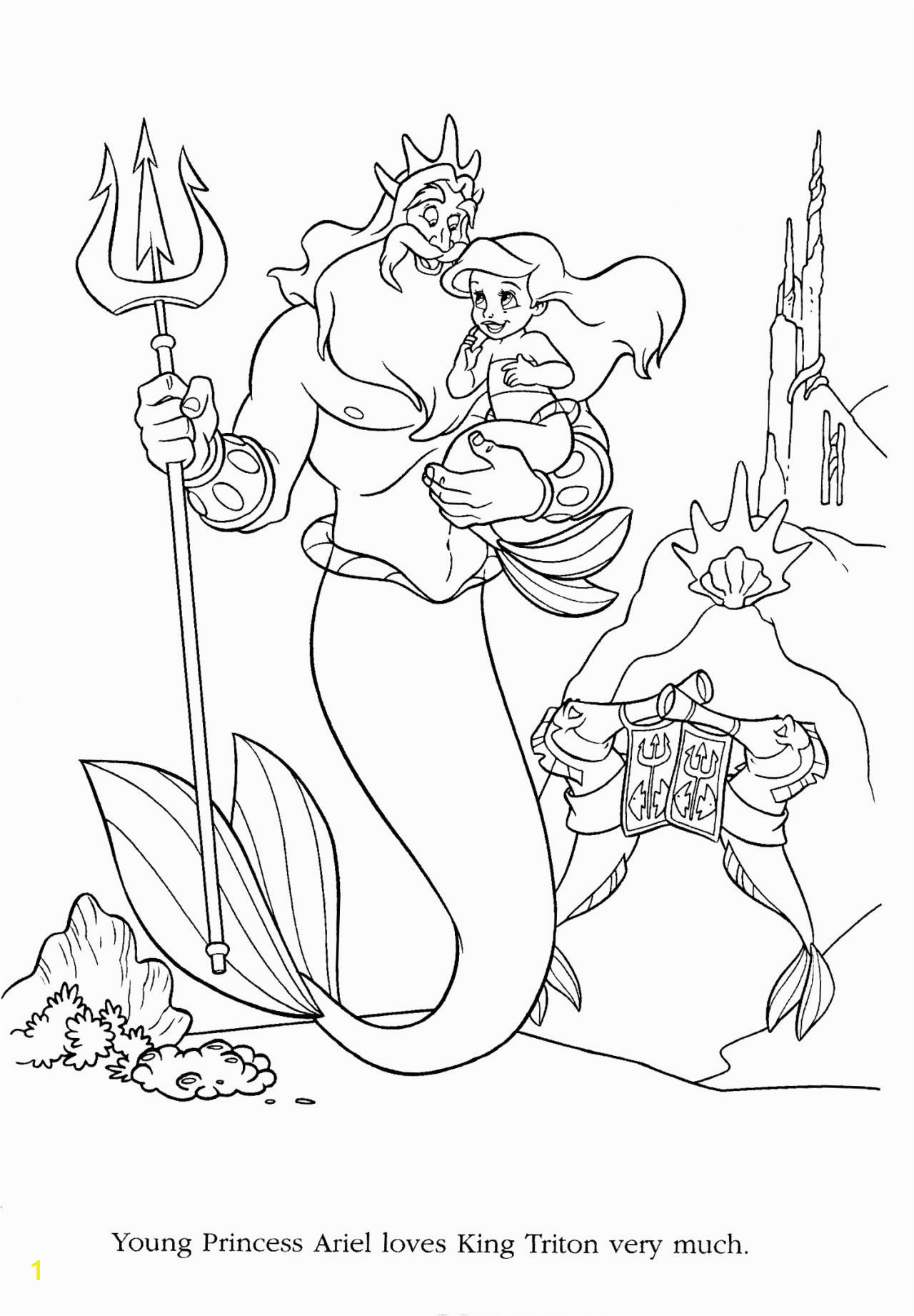 King Triton and little Ariel coloring page