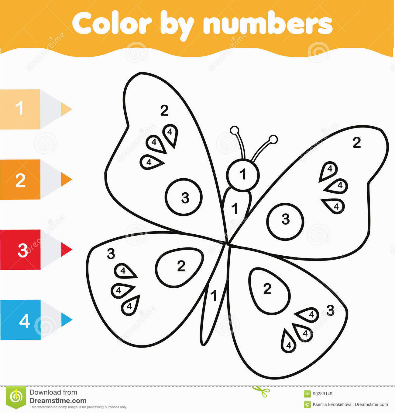 Coloring page with butterfly Color by numbers educational children game drawing kids activity