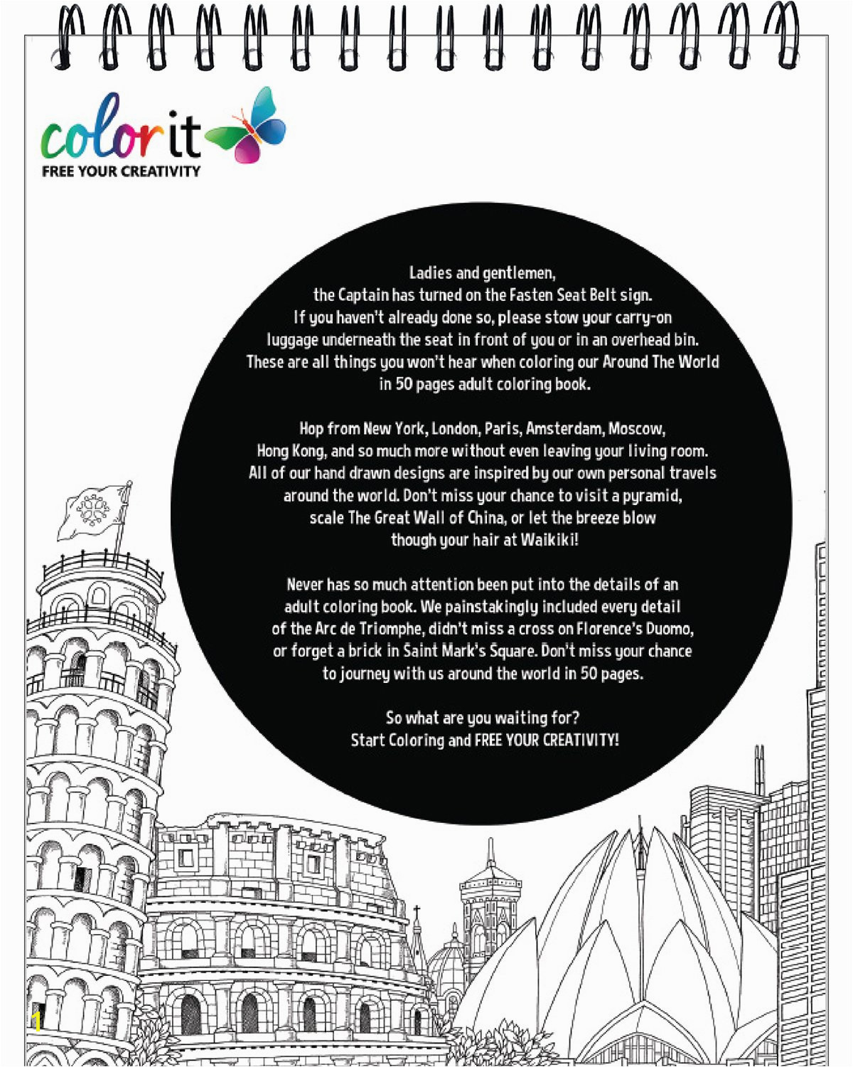 ColorIt Around The World In 50 Pages Cities Adult Coloring Book Features 50 Original Hand Drawn Coloring Pages for Men and Women ColorIt Hasby Mubarok