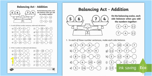 KS1 Balancing Act Addition Worksheet Activity Sheet balancing equations balancing sums balancing