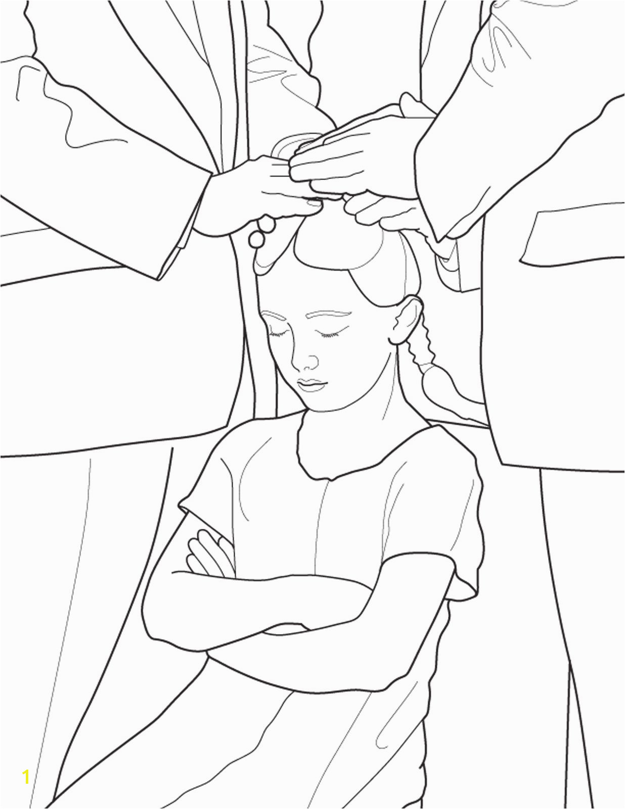 A Primary coloring page from the LDS Church A girl is confirmed following baptism