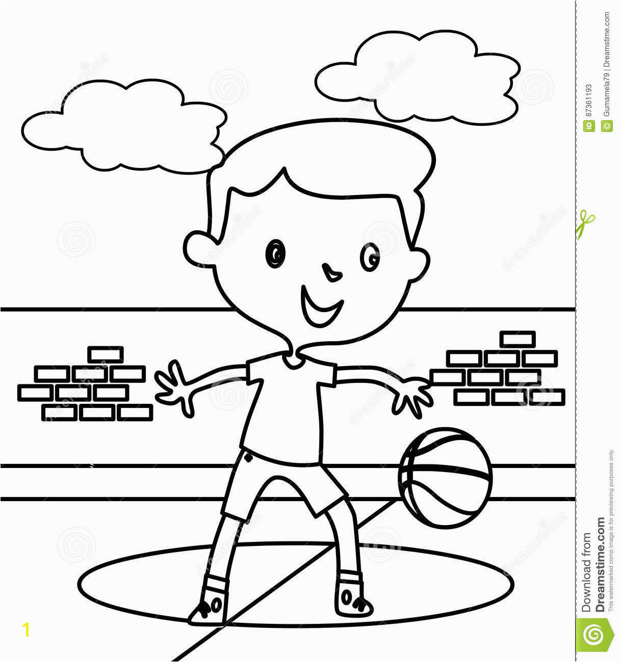Little boy playing basketball coloring page