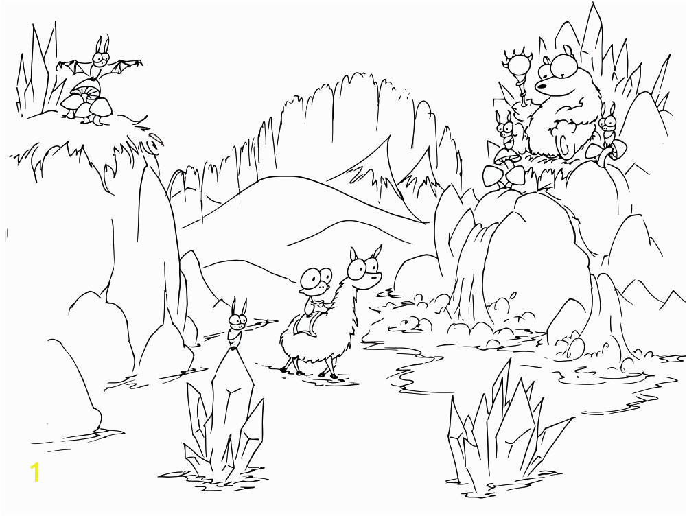 a free coloring page of a cartoon monkey riding a llama into a bear s cave full