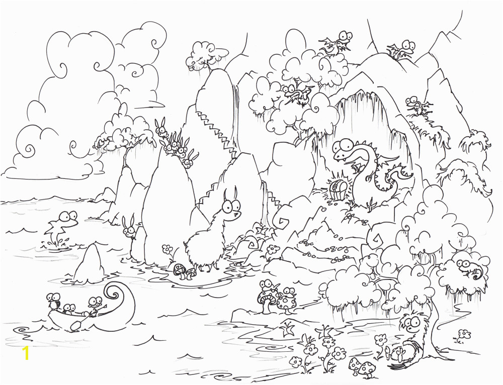 a free coloring page of adragon in a cave with treasure and baby dragons and a