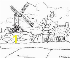 Windmill at Knock Belgium By Camille Pissarro Coloring page Pissaro Paintings Coloring For Kids