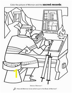 A coloring page showing Mormon inscribing the records of his people