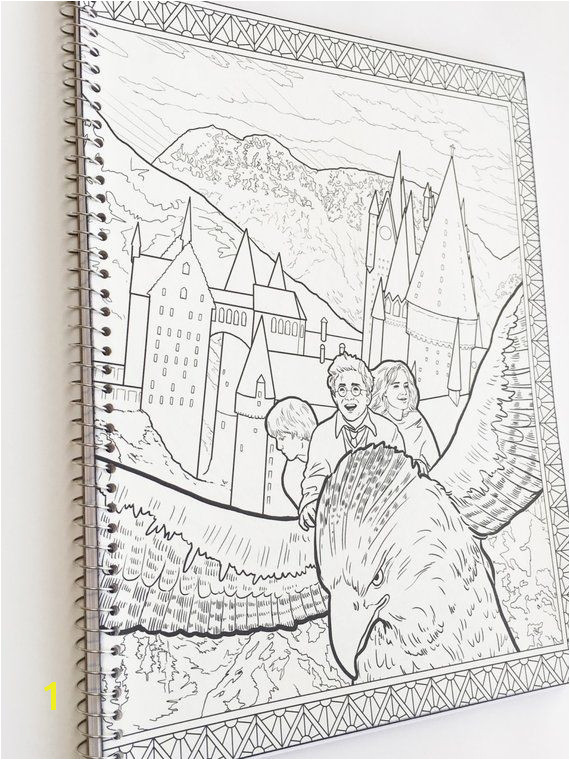 Harry Potter adult coloring book notebook with Harry Potter Hermione Ron and Buckbeak with castle