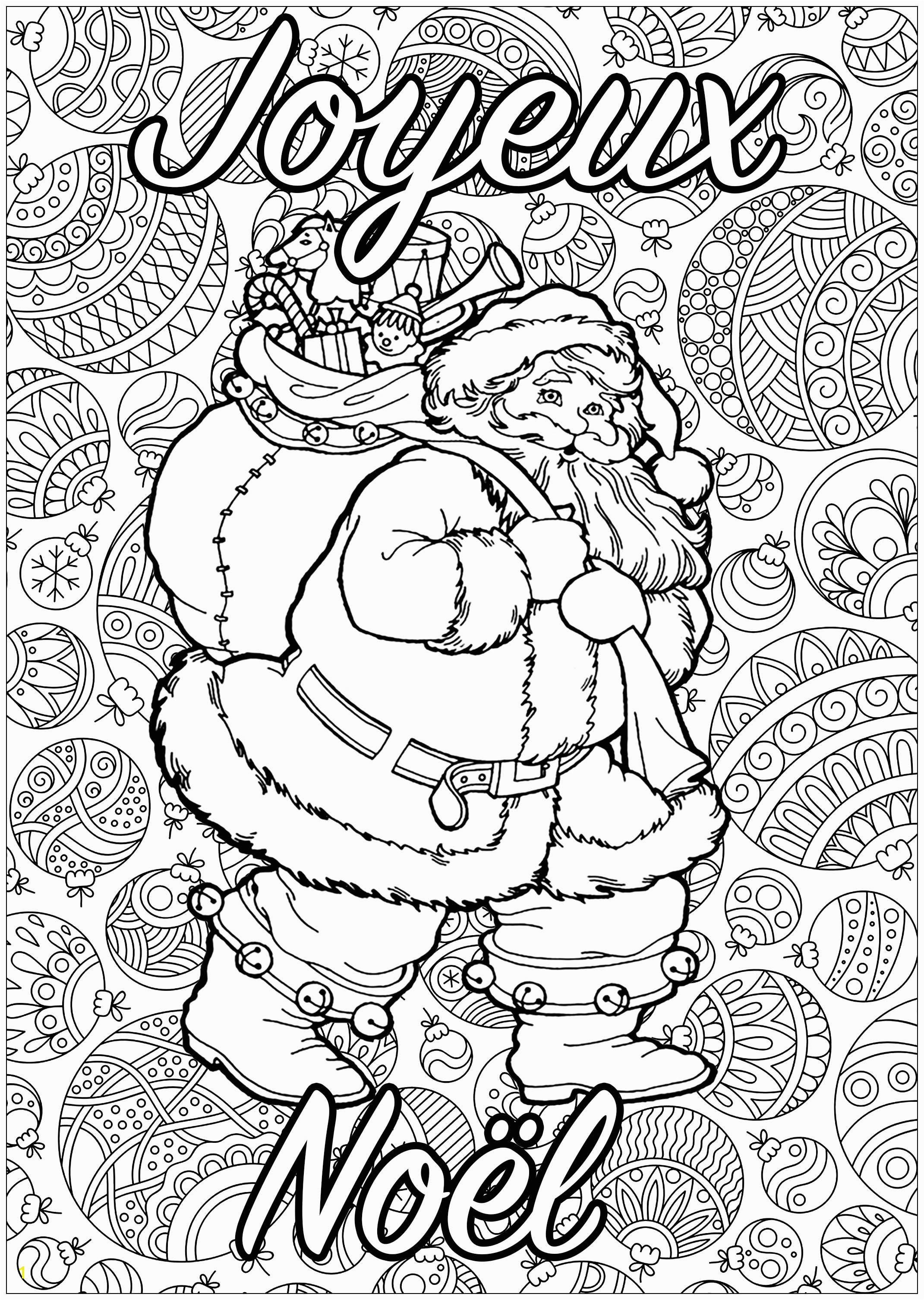 Christmas Noel Coloring Pages P¨re No L   Colorier Avec Fond Plein De Motifs Et Texte Joyeux