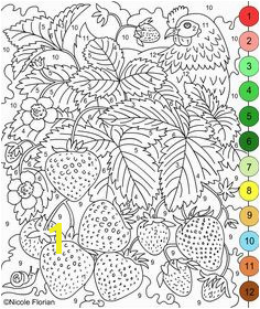 Nicole s Free Coloring Pages COLOR BY NUMBERS STRAWBERRIES and RASPBERRIES Coloring pages Strawberry