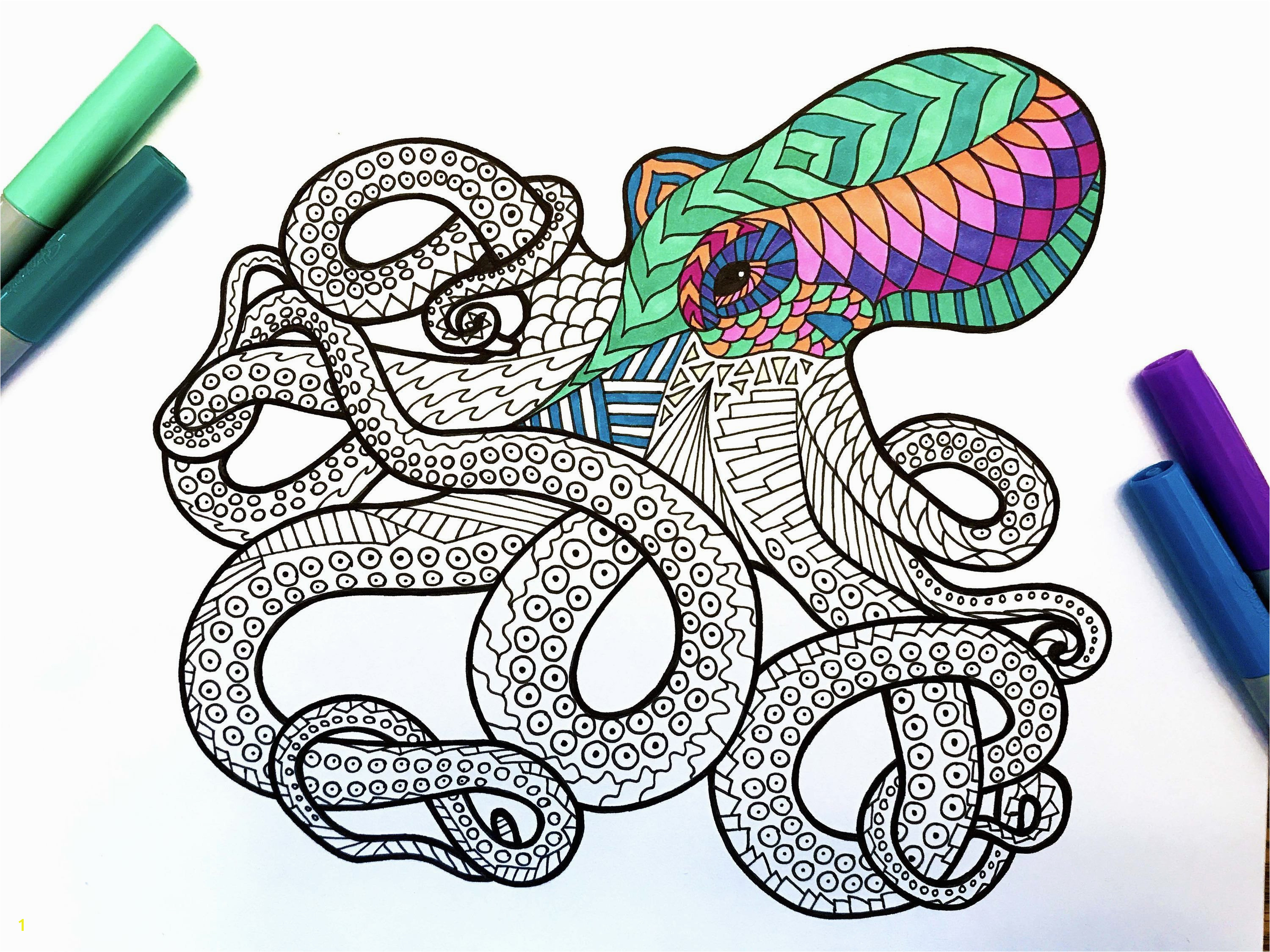 Octopus – PDF Zentangle Coloring Page – Scribble & Stitch