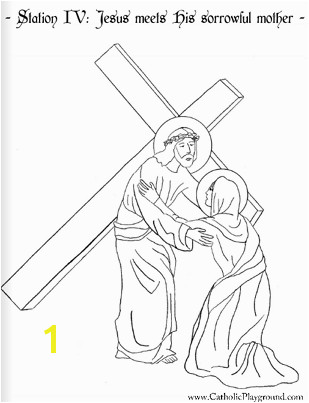 Coloring page for the Fourth Station of the Cross Jesus meets His sorrowful mother