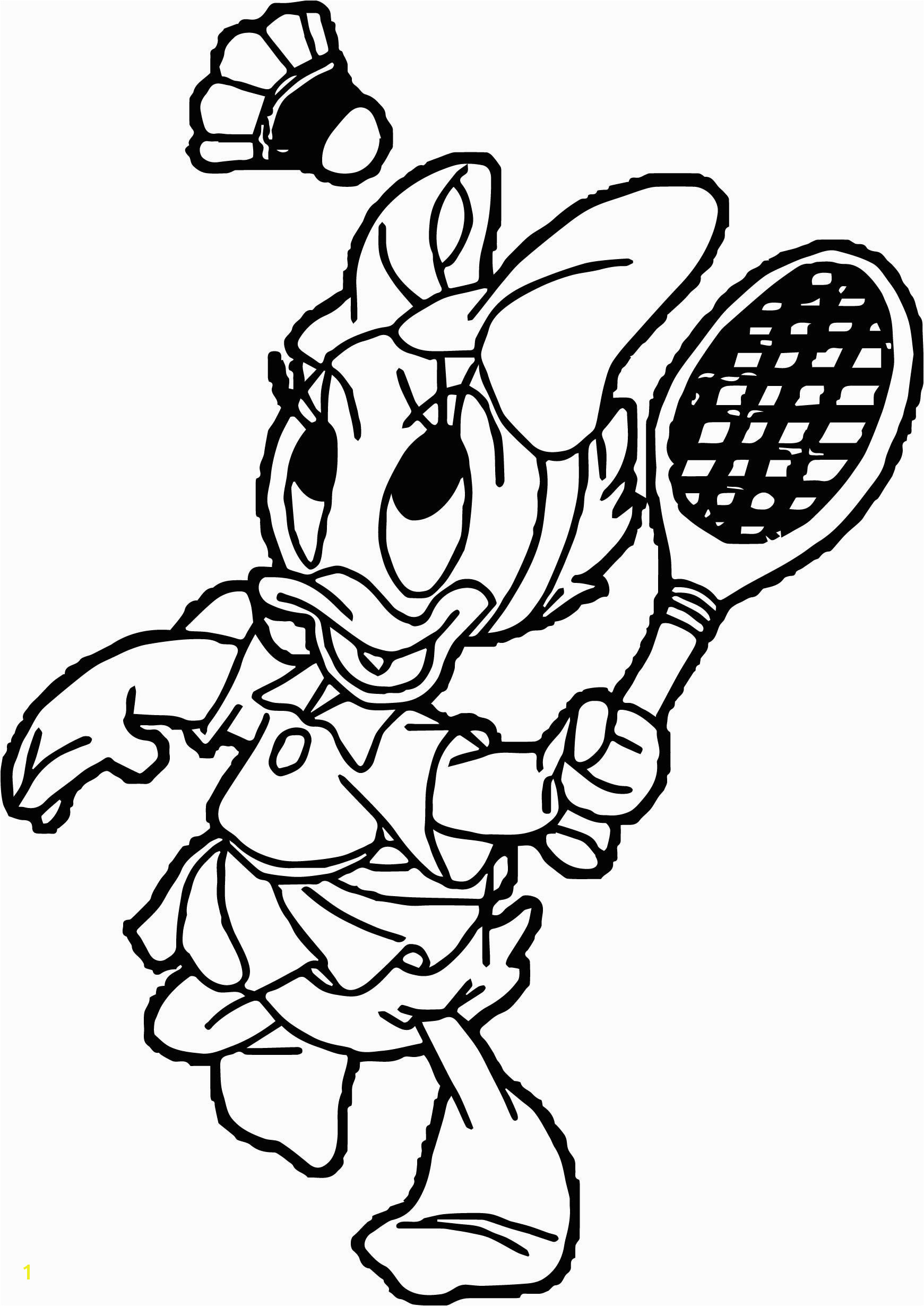 cool Baby Daisy Duck Playing Badminton Coloring Page