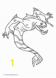 A great coloring page of the Ben 10 alien Ripjaws He has changed his legs to a tail so he can swim really fast