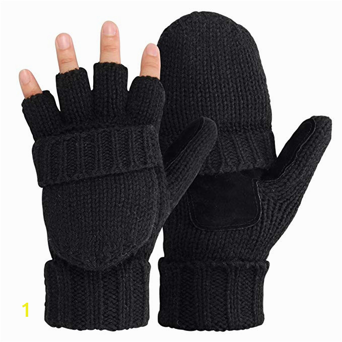 OMECHY Winter Knitted Fingerless Gloves Thermal Insulation Warm Convertible Mittens Flap Cover for Men Women