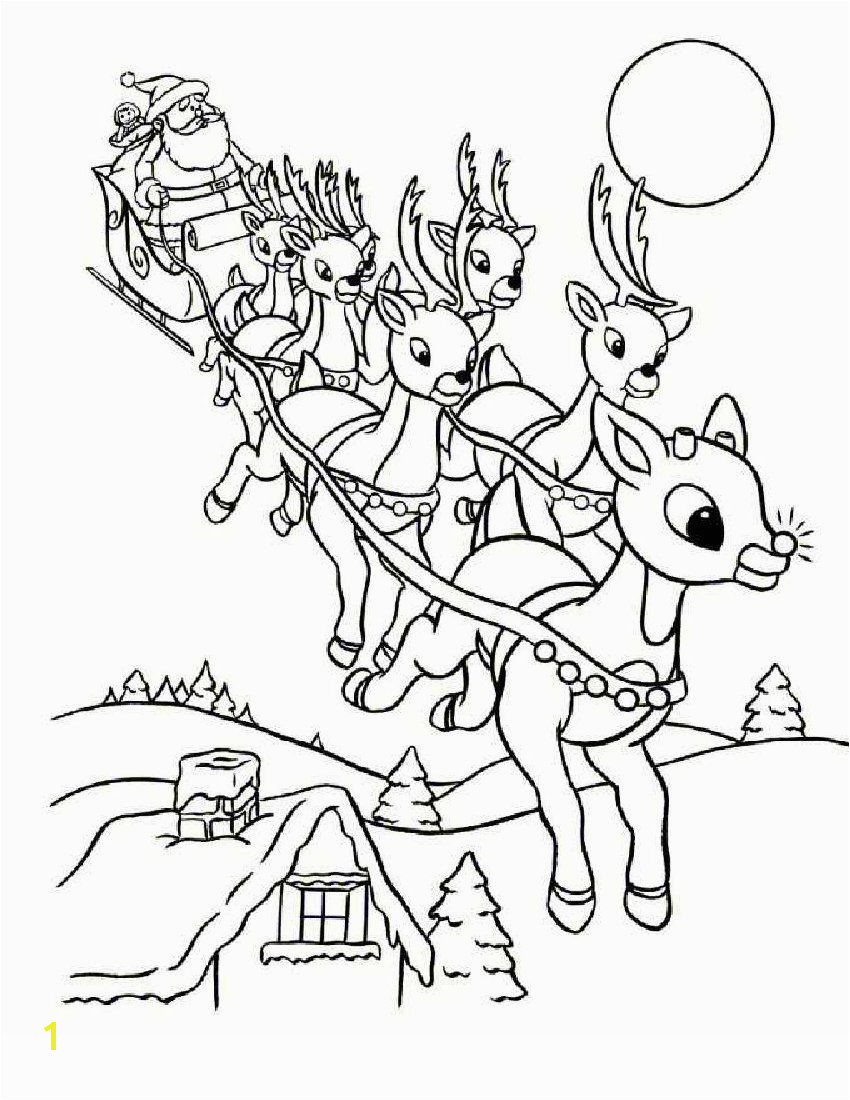 Color the red nosed reindeer recognized popularly as Rudolph who ride Santa sleigh along with group of Rudolph