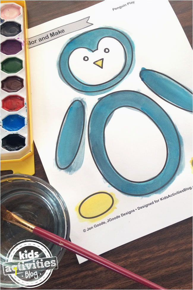 Paint the penguin coloring page or use crayons to color it