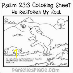 Psalm 23 3 He Restores My Soul Coloring Sheet for Sunday School Bible