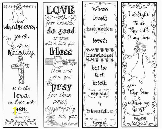Bible Verse Bookmarks on the Christian Life B W Color Your Own Print and Cut