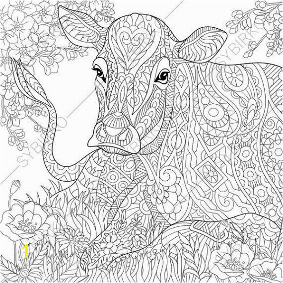 Adult Coloring Pages Cow Zentangle Doodle Coloring Book Page for Adults Digital illustration Instant Download Print