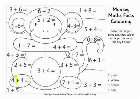 Monkey maths facts colouring page