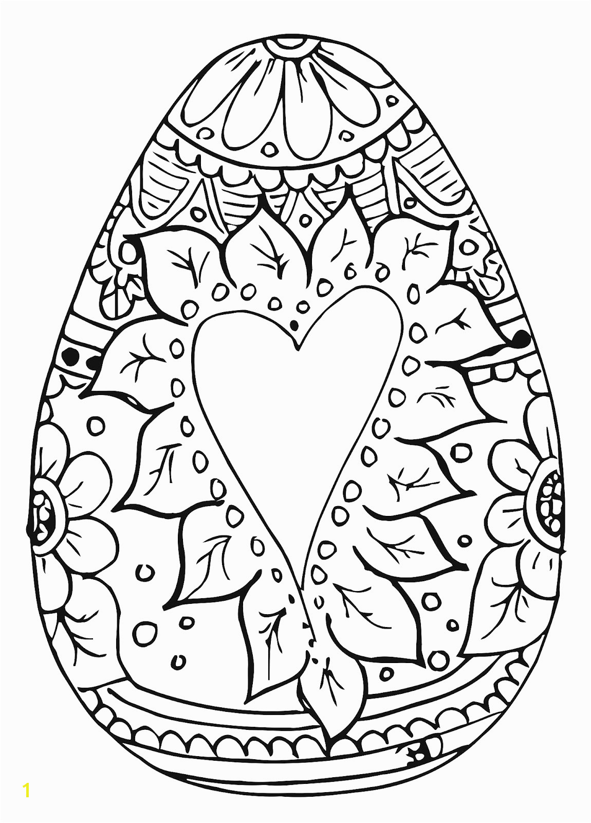 Easter Egg with Heart Coloring Page for Adults