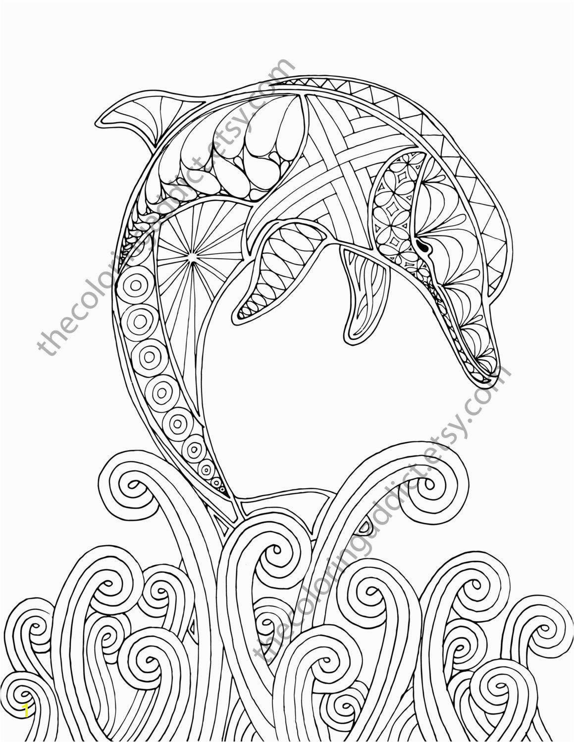 dolphin coloring page adult coloring sheet by TheColoringAddict