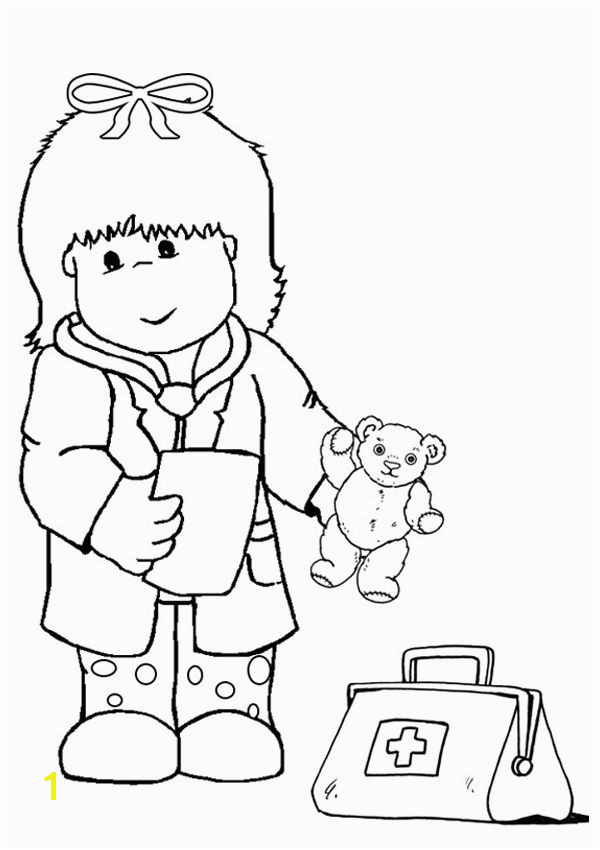 Free line Kid Doctor Colouring Page