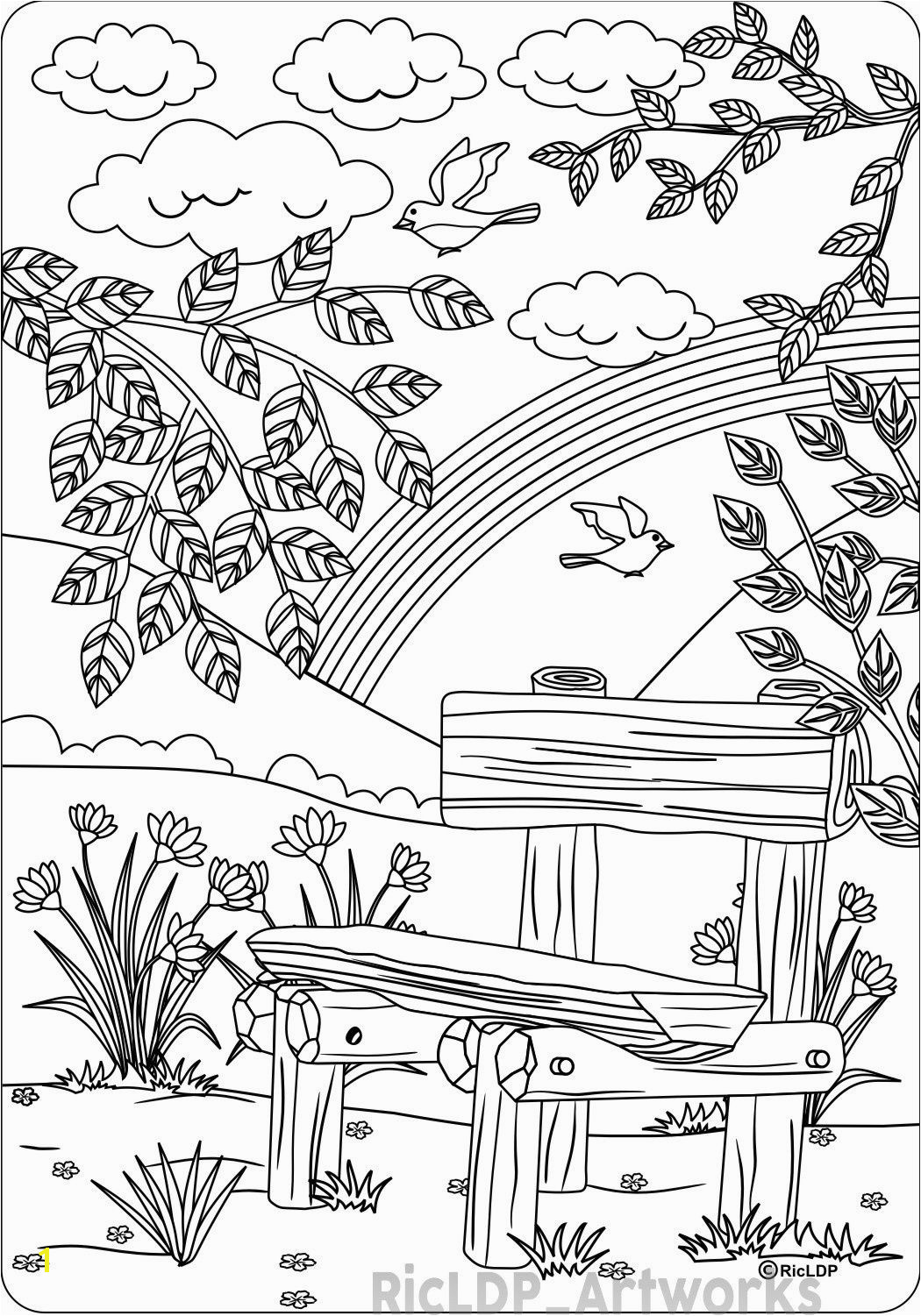 The Bench Coloring Page for Adults