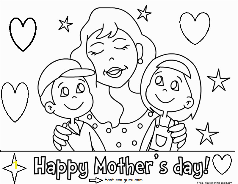 printable happy mothers day with her children coloring pages