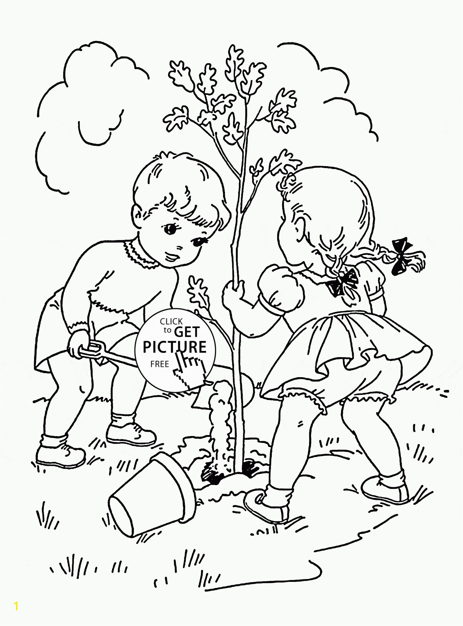 Children Plant Tree coloring page for kids spring coloring pages printables free Wuppsy