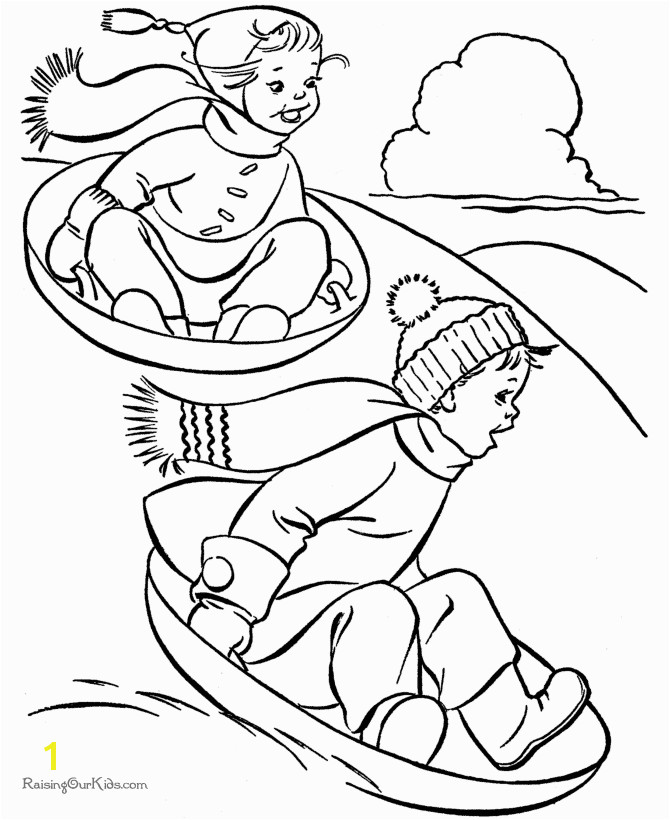 Sledding fun Free kids printable Christmas coloring pages