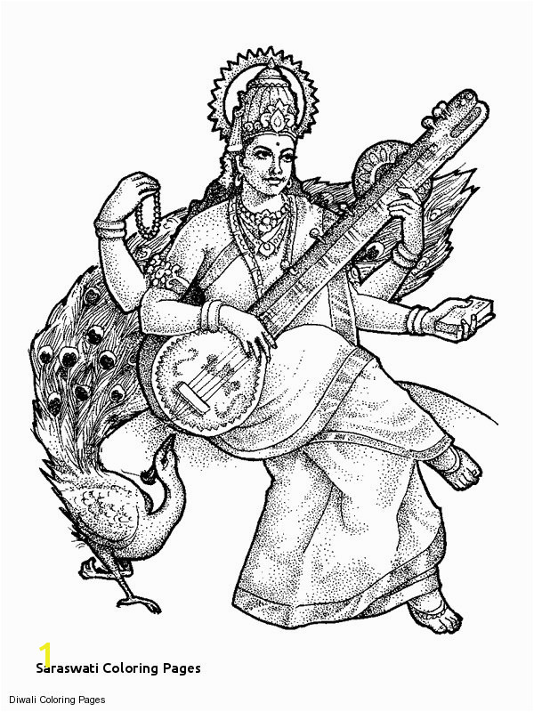 Saraswati Coloring Pages Goddess Saraswati Sketch 600—865 Card Pinterest