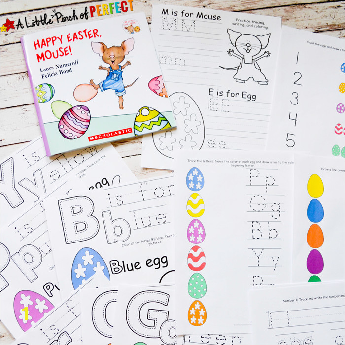 Happy Easter Mouse Free Printable Pack Printable includes coloring pages pre writing