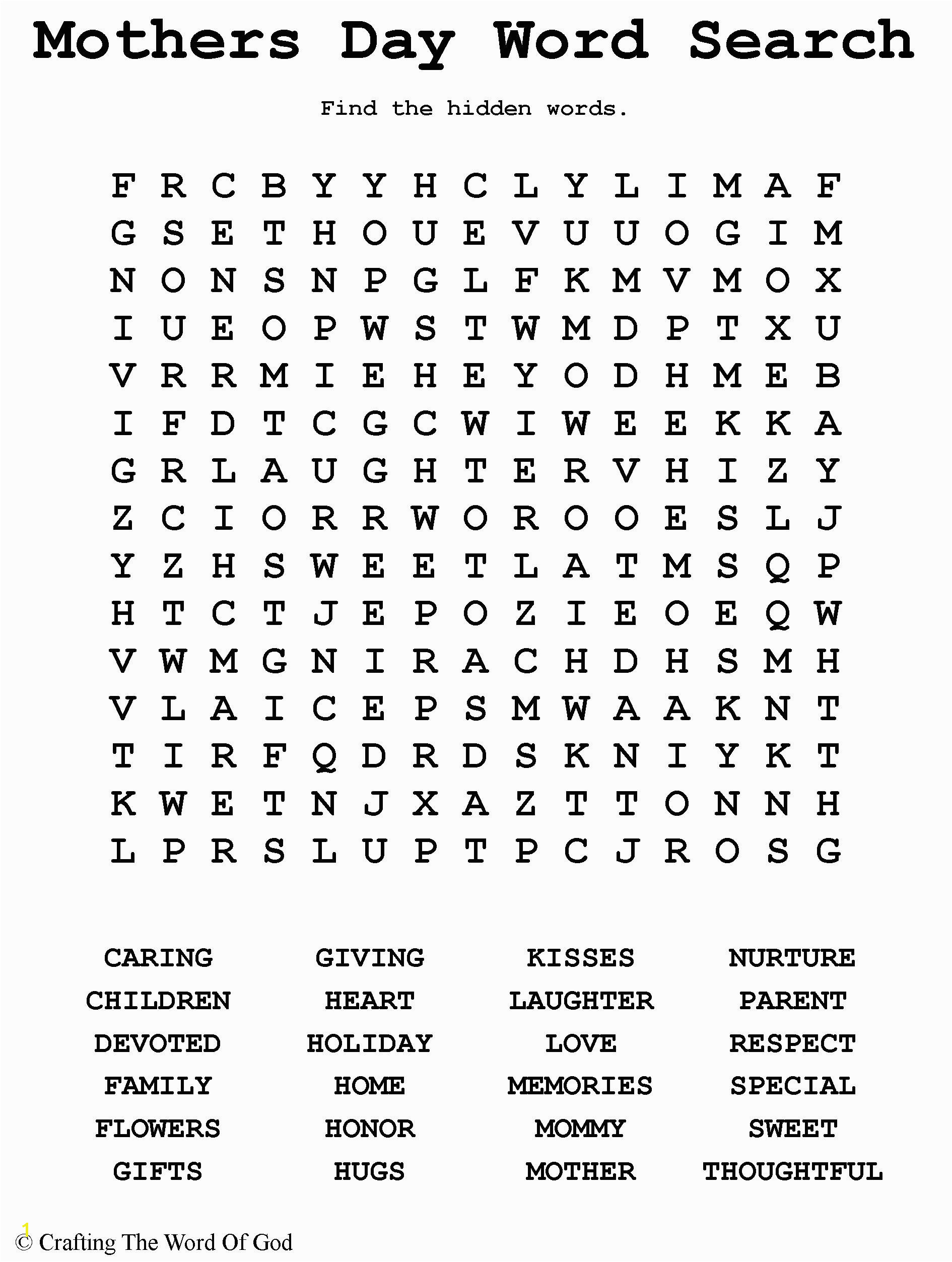 Mothers Day Word Search Activity Sheet