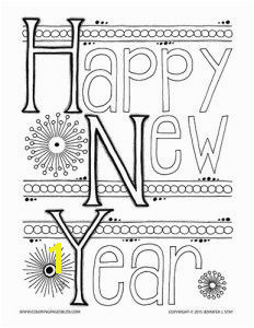 Coloring Page for Adults with cute details to color and the words Happy New Year for