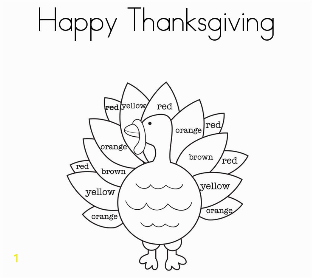A turkey coloring page that says "Happy Thanksgiving"