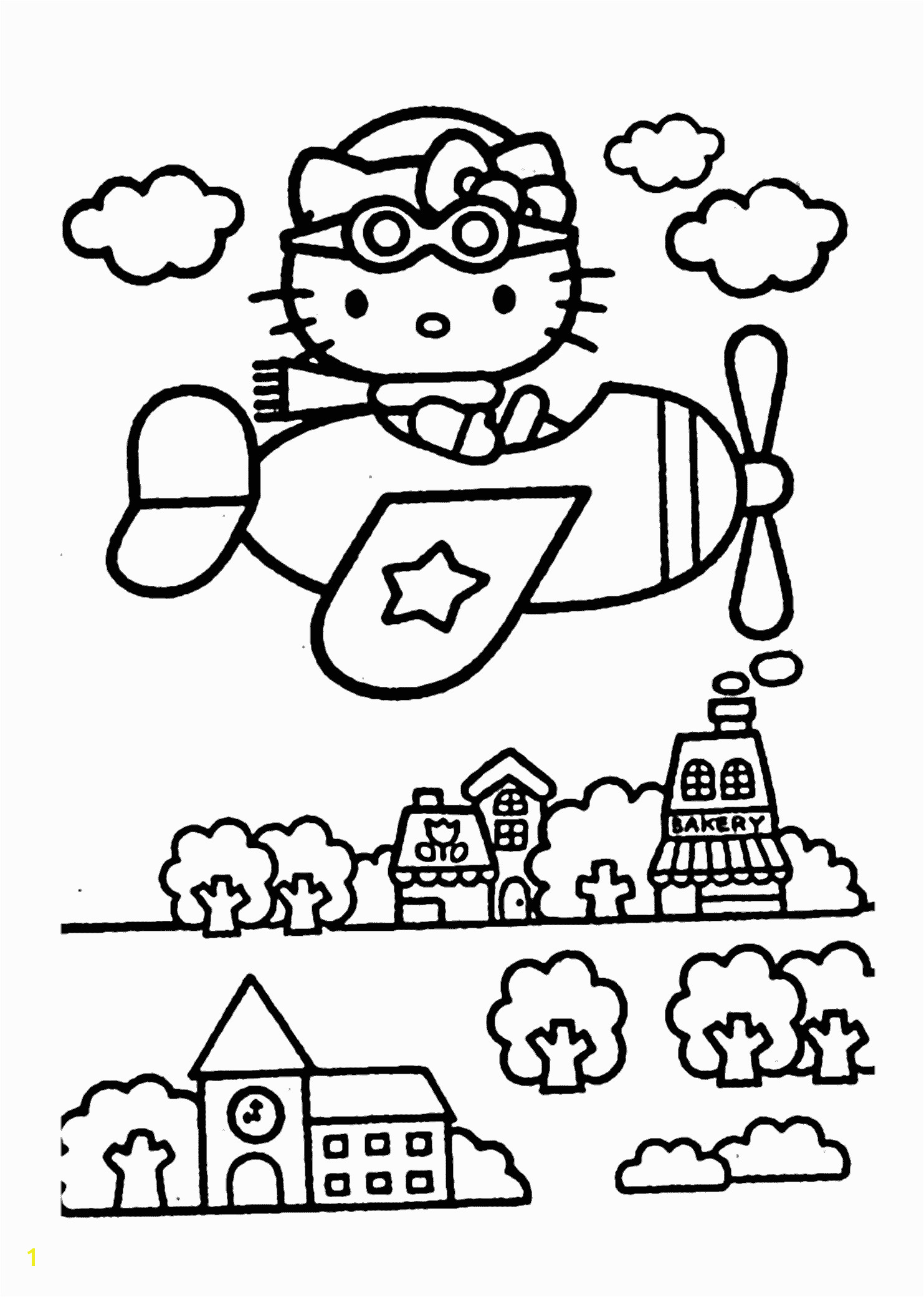 Hello Kitty on airplain – coloring pages for kids