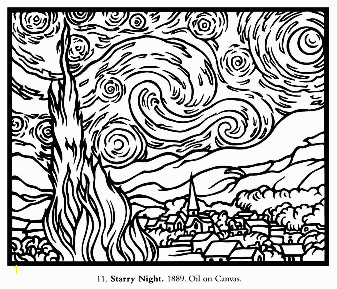 Free coloring page coloring adult van gogh starry night large coloring adult van gogh starry night large