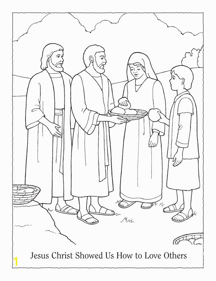 coloring page sharing basket of food Jesus Christ Showed Us How to Love Others