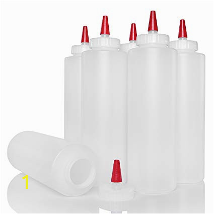 Plastic Condiment Squeeze Bottles with Red Tip Cap 16 ounce Set 6 for Ketchup