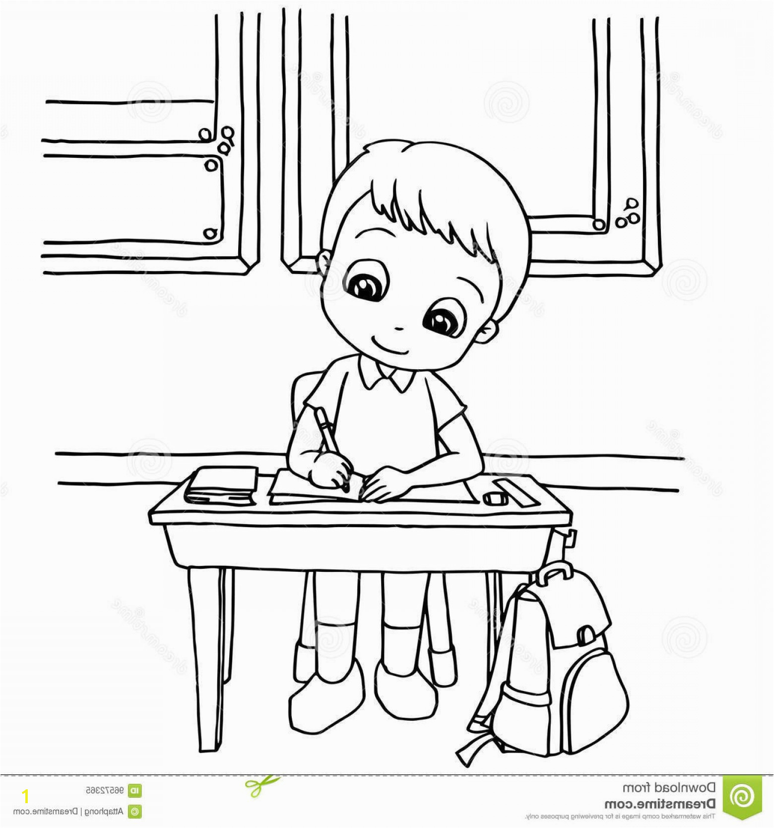 Kids Doing Chores Coloring Pages Stock Illustration Kids Do Homework Class Cartoon Coloring Page