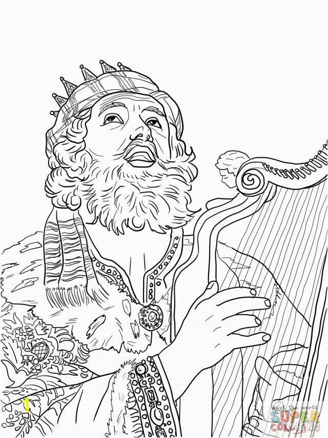 King David Playing The Harp Coloring line Super Coloring