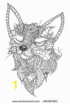 Fox Hand drawn with ethnic floral doodle pattern Coloring page zendala design for spiritual relaxation for adults vector illustration isolated on a