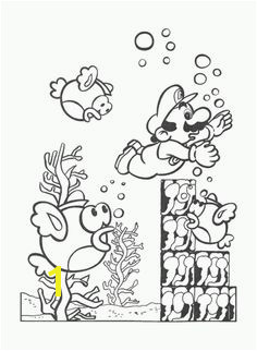 Super Mario Swimming Underwater Coloring Page