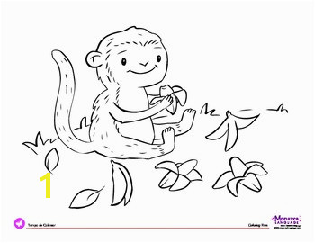 Coloring Page Jungle Animals Monkey & Bananas