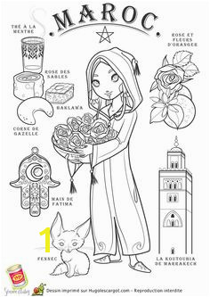 coloring page with symbols representing Morocco in French