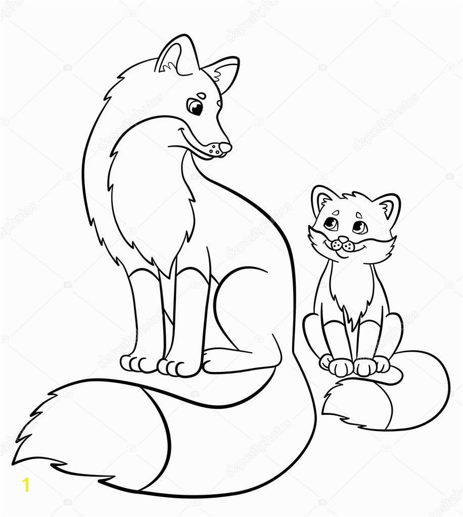 Coloring pages Wild animals Mother fox with her little cute baby fox smile — Wektor od ya mayka