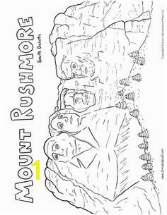 A printable coloring page of Mount Rushmore in South Dakota depicting presidents George Washington