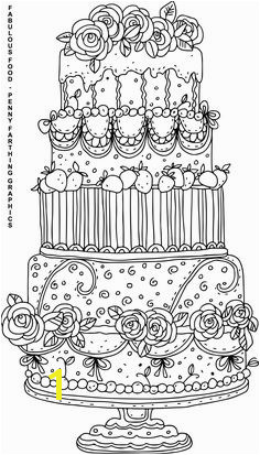 Cake from "Fabulous Food" coloring page for adults