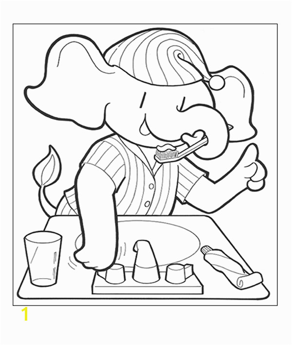 Coloring page with elephant brushing his teeth